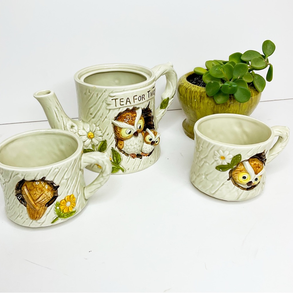 Vintage 1977 ENESCO Japan “Tea for Two” Owl Ceramic Teapot & Mug Set - Picture 9 of 12